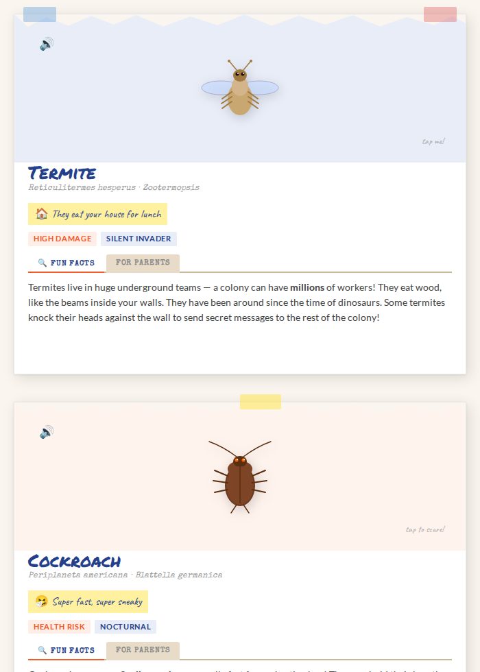 Bug guide cards