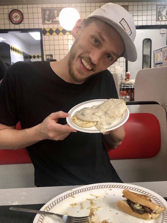 Waffle House. Biscuits and gravy. Research.